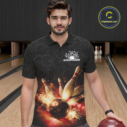 Custom Dreamy Bowling Polo Shirts For Men, Bokeh Bowling Team Shirt IPHW9442