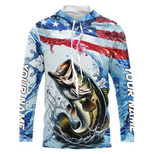 Load image into Gallery viewer, Personalized American Flag Bass Fishing Shirts, Patriotic Bass Long Sleeve Tournament Fishing Shirt IPHW6321
