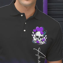 Load image into Gallery viewer, Custom Black And Purple Skull Valentines Day Couple Bowling Polo Shirts For Men IPHW8342