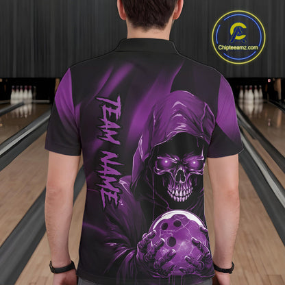 Purple Bowling Grim Reaper Custom Men Bowling Polo Shirts Skull Bowling Team Jerseys IPHW10699