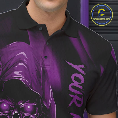 Purple Bowling Grim Reaper Custom Men Bowling Polo Shirts Skull Bowling Team Jerseys IPHW10699