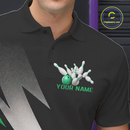 Black And Green Custom Bowling Jerseys, Men Polo Shirt Bowling Tournament Outfits IPHW9079