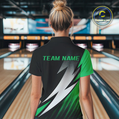 Black And Green Custom Bowling Jerseys, Women Polo Shirt Bowling Tournament Outfits IPHW9079