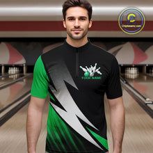 Load image into Gallery viewer, Black And Green Custom Bowling Jerseys, Men Quarter-Zip Shirt Bowling Tournament Outfits IPHW9079