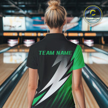 Load image into Gallery viewer, Black And Green Custom Bowling Jerseys, Women Quarter-Zip Shirt Bowling Tournament Outfit IPHW9079