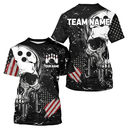 Custom Vintage American Flag Patriotic Bowling Men T-Shirts, Skull Bowling Team IPHW7083