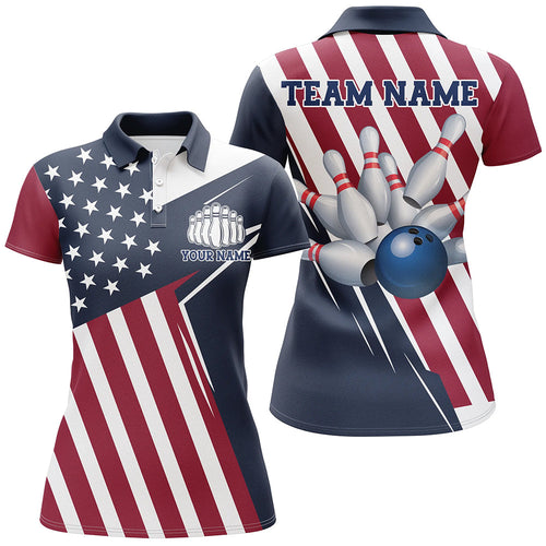 Custom Patriotic Bowling Shirts For Women, US Bowling Team Shirts American Flag Shirt IPHW7394