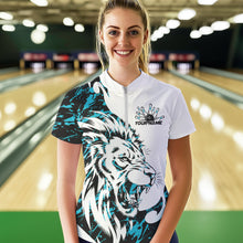 Load image into Gallery viewer, Custom Blue Camo Lion Bowling Team Quarter-Zip Shirts For Women, Lion Bowling League Shirt IPHW8856
