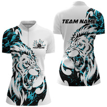 Load image into Gallery viewer, Custom Blue Camo Lion Bowling Team Quarter-Zip Shirts For Women, Lion Bowling League Shirt IPHW8856