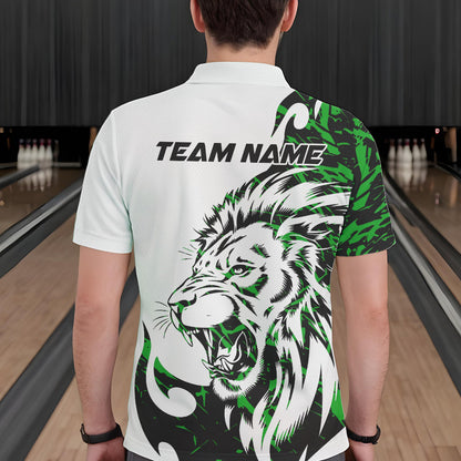 Custom Green Camo Lion Bowling Team Polo Shirts For Men, Lion Bowling League Shirt IPHW8857