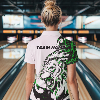 Custom Green Camo Lion Bowling Team Quarter-Zip Shirts For Women, Lion Bowling League Shirt IPHW8857