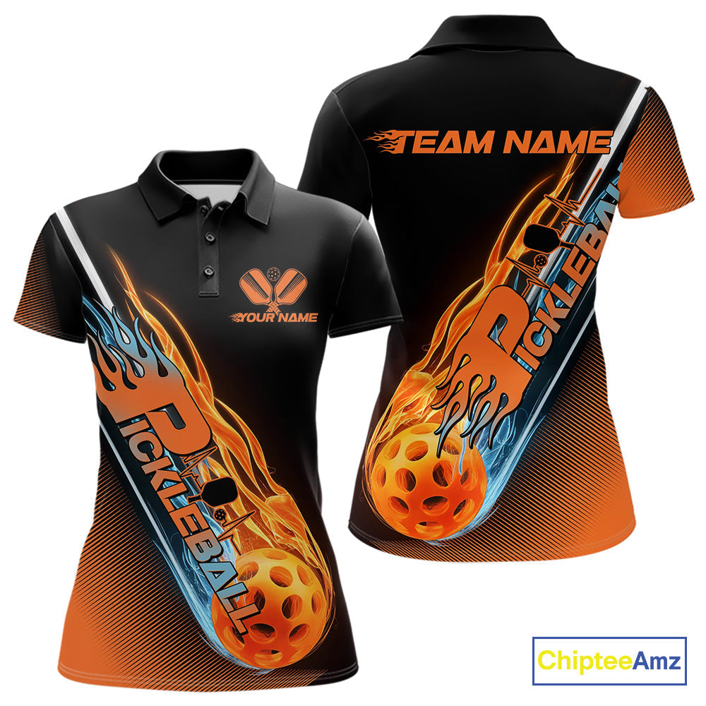 Custom Ice And Fire Pickleball Shirt, Flame Pickleball Polo Team Shirts For Women IPHW9337
