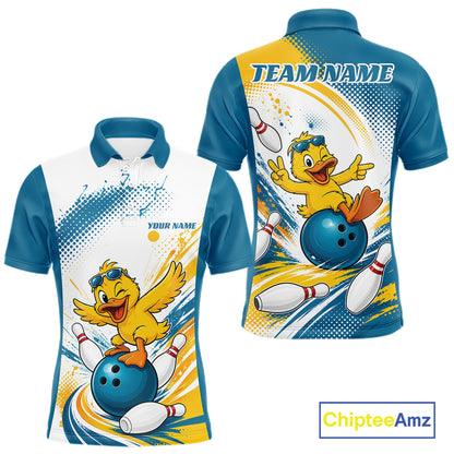 Custom Funny Yellow Duck Bowling Team Men Polo Shirt, Playful Bowling Jersey IPHW11859