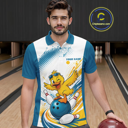 Custom Funny Yellow Duck Bowling Team Men Polo Shirt, Playful Bowling Jersey IPHW11859