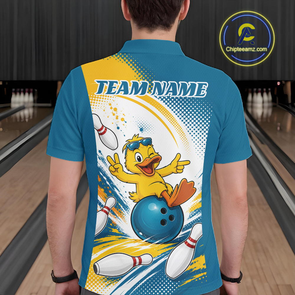 Custom Funny Yellow Duck Bowling Team Men Polo Shirt, Playful Bowling Jersey IPHW11859