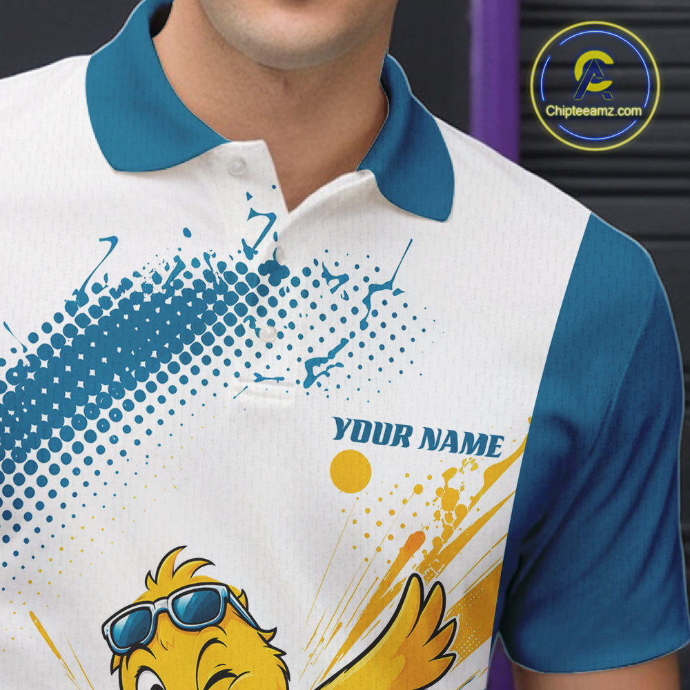 Custom Funny Yellow Duck Bowling Team Men Polo Shirt, Playful Bowling Jersey IPHW11859