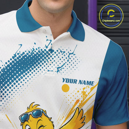 Custom Funny Yellow Duck Bowling Team Men Polo Shirt, Playful Bowling Jersey IPHW11859