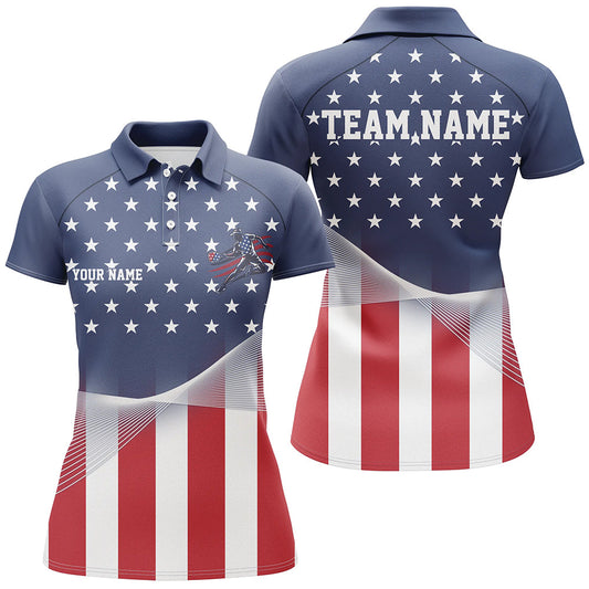 Custom American Flag Patriotic Pickleball Polo Shirts For Women, US Pickleball League Shirt IPHW8126
