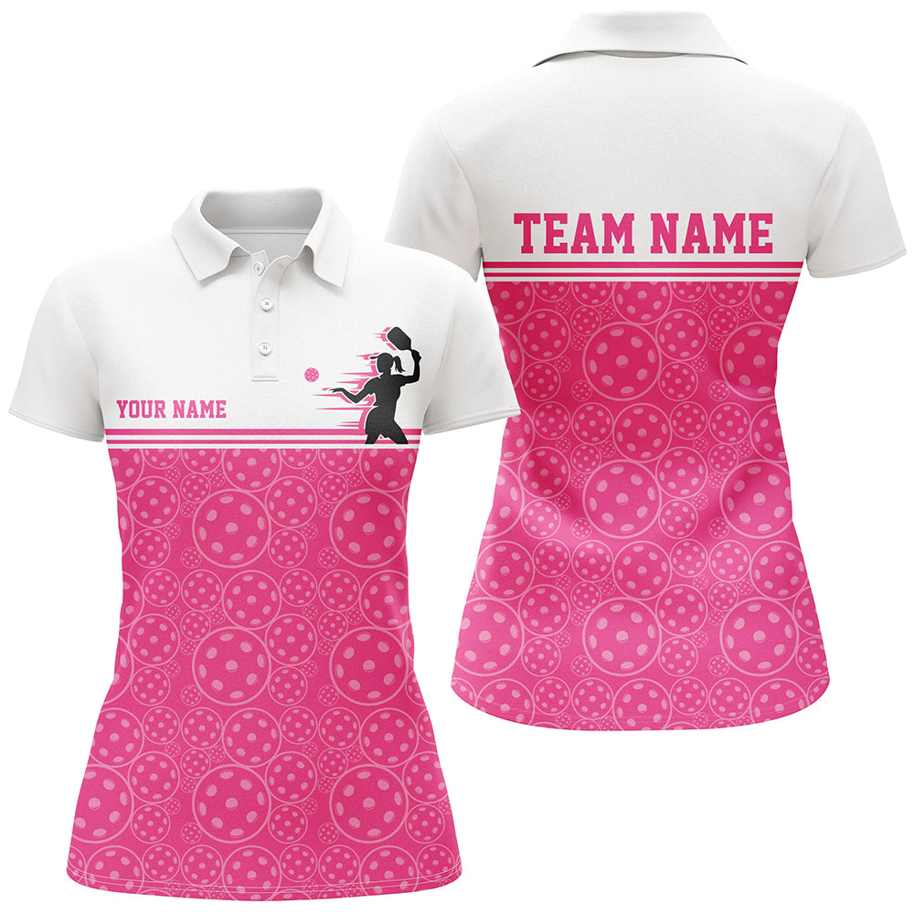 Custom Pink Pickleball Polo Shirts For Women, Pickleball Pattern Ladies Team Uniform IPHW8132