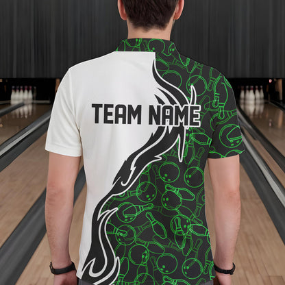 Black And Green Bowling Pattern Custom Bowling Team Men Polo Shirts, Bowling League Shirt IPHW8867