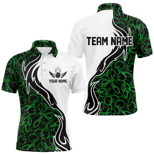 Black And Green Bowling Pattern Custom Bowling Team Men Polo Shirts, Bowling League Shirt IPHW8867