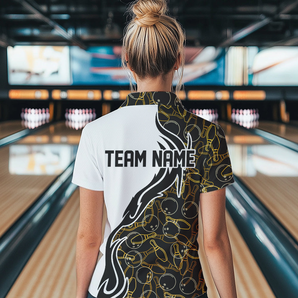 Black And Yellow Pattern Custom Bowling Team Women Quarter-Zip Shirts, Bowling League Shirt IPHW8868