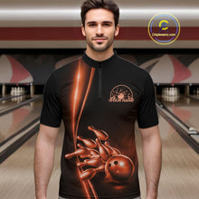 Load image into Gallery viewer, Custom Black And Orange Bowling Men Quarter-Zip Shirt, Bowling Team Tournament Shirt Outfit IPHW11248