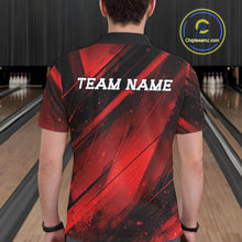 Load image into Gallery viewer, Person wearing a red and black bowling shirt with 'TEAM NAME' on a bowling alley background