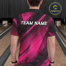 Load image into Gallery viewer, Person wearing a pink and black bowling shirt with 'TEAM NAME' text in a bowling alley.