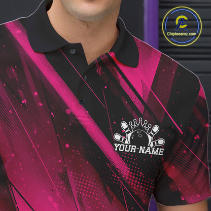 Black and pink bowling shirt with a logo and 'Your Name' text, featuring the Chipleemz.com brand.