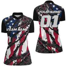 Load image into Gallery viewer, Custom American Flag Patriotic Bowling Shirt For Women With Custom Name, Team Name, Number IPHW7100