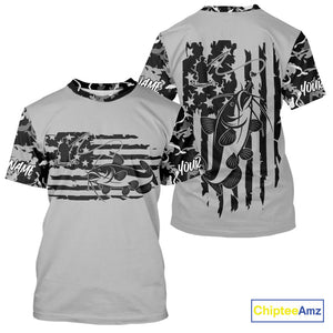Custom Gray Camo US Flag Patriotic Catfish Fishing Tournament Fishing T-Shirts IPHW9668