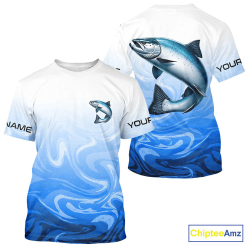 Blue Camo Chinook Salmon Fishing Custom Shirts, Salmon Saltwater Fishing Apparel IPHW9677