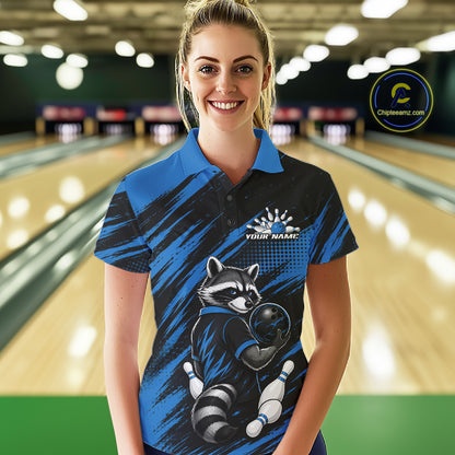 Custom Black And Blue Cool Raccoon Bowling Jersey, Funny Bowling Women Quarter-Zip Shirt IPHW11865