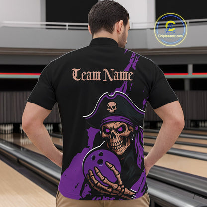 Custom Black And Purple Pirate Bowling Men Quarter-Zip Shirt, Pirate Bowling Team Jerseys IPHW10708