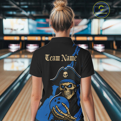 Custom Black And Blue Pirate Bowling Women Shirt, Pirate Bowling Team Jerseys IPHW10710