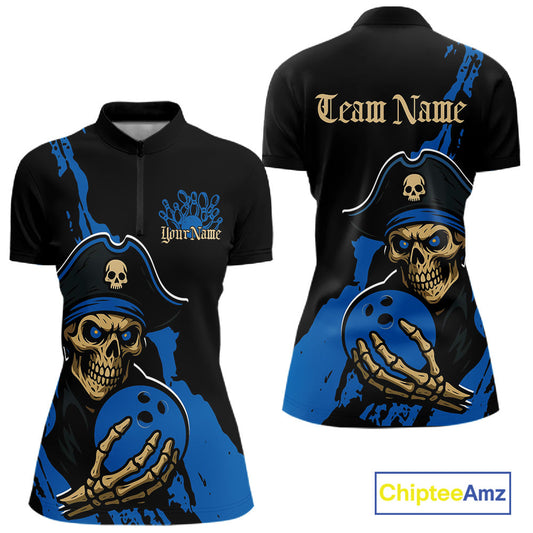 Custom Black And Blue Pirate Bowling Women Shirt, Pirate Bowling Team Jerseys IPHW10710
