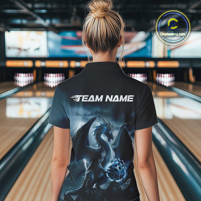 Custom Black And Blue Thunder Lightning Dragon Bowling Women Quarter-Zip Shirts IPHW9099