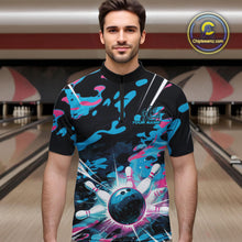 Load image into Gallery viewer, Custom Blue And Pink Camo Bowling Quarter-Zip Shirts For Men, Camouflage Bowling Team Outfit IPHW9832