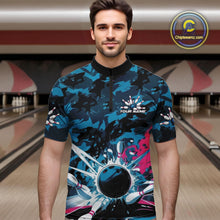 Load image into Gallery viewer, Custom Blue And Pink Camo Bowling Quarter-Zip Shirts For Men, Camouflage Bowling Team Outfit IPHW9833
