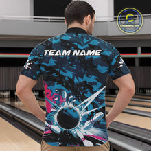 Load image into Gallery viewer, Custom Blue And Pink Camo Bowling Quarter-Zip Shirts For Men, Camouflage Bowling Team Outfit IPHW9833