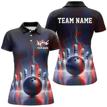 Load image into Gallery viewer, Electric Blue And Red Lightning Women's Bowling Shirts, Stormy Night Bowling Team Shirt IPHW7714