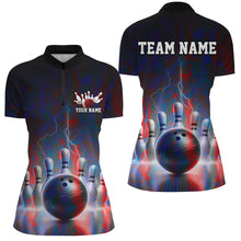 Load image into Gallery viewer, Electric Blue And Red Lightning Women's Bowling Shirts, Stormy Night Bowling Team Shirt IPHW7714