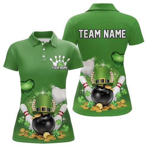 Custom Green St Patrick'S Day Bowling Polo Shirts For Women, Team Bowling Outfits IPHW8373