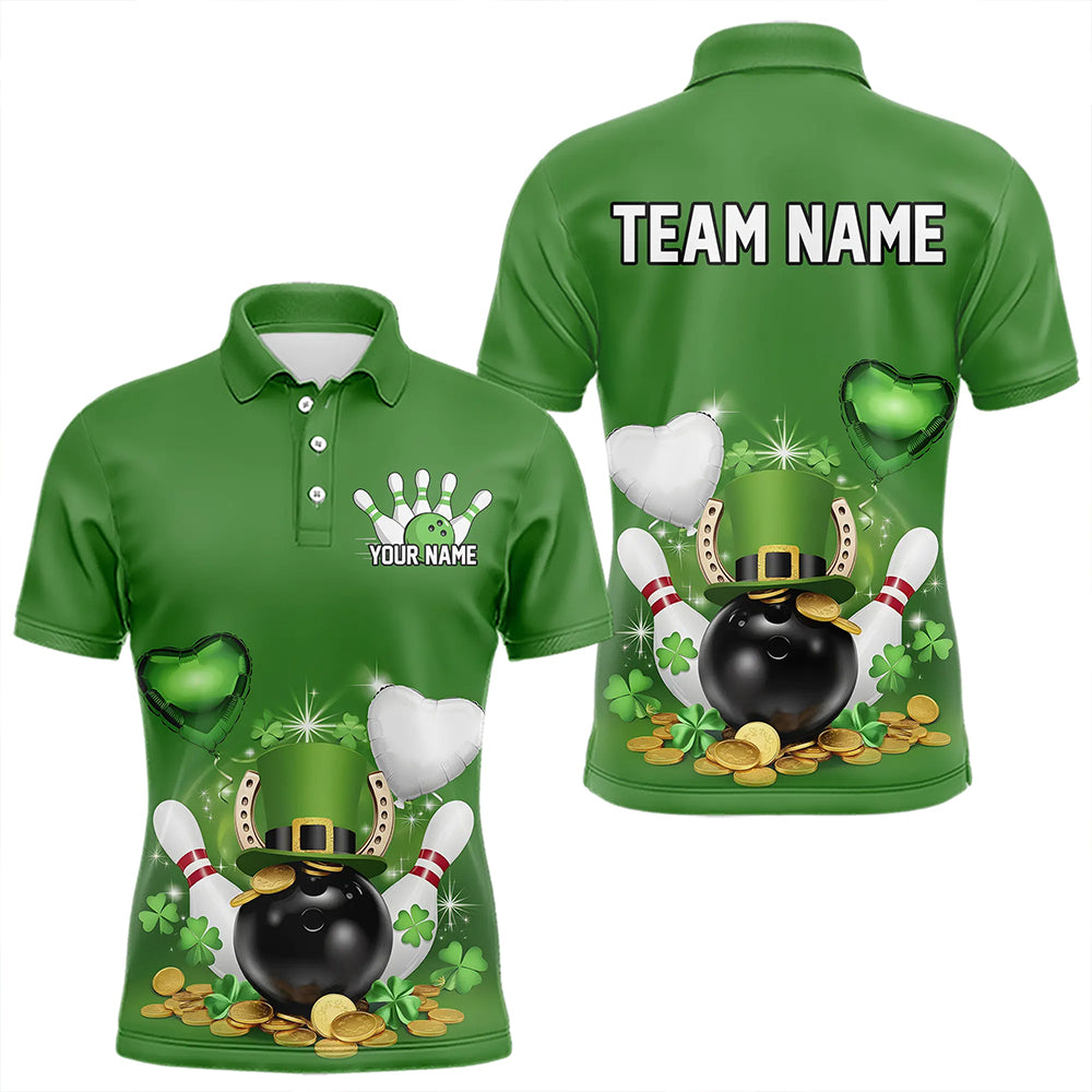 Custom Green St Patrick'S Day Bowling Polo Shirts For Men, Saint Patrick Team Bowling Outfits IPHW8373