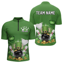 Load image into Gallery viewer, Custom Green St Patrick&#39;S Day Bowling Quarter-Zip Shirts For Men, Saint Patrick Team Bowling Outfits IPHW8373