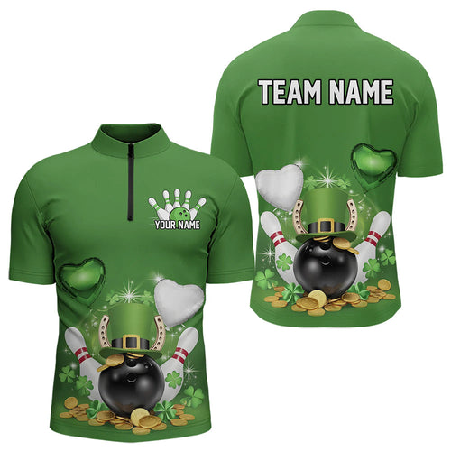 Custom Green St Patrick'S Day Bowling Quarter-Zip Shirts For Men, Saint Patrick Team Bowling Outfits IPHW8373