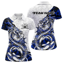 Load image into Gallery viewer, Custom Blue Camo Dragon Bowling Tattoo Women Polo Shirts, Dragon Bowling League Team Shirt IPHW8884