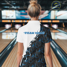 Load image into Gallery viewer, Custom Blue Flame Bowling Women Quarter-Zip Shirt, Bowling League Shirt Bowlers Outfit IPHW11269