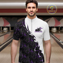 Load image into Gallery viewer, Custom Purple Flame Bowling Men Quarter-Zip Team Shirt, Bowling League Shirt Bowlers Outfit IPHW11270
